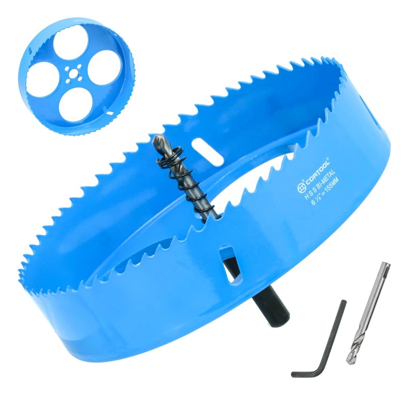 Cortool 6-1/8 Inch Hole Saw with Arbor for Metal and Wood Cutting, Bi-Metal Hole Cutter, 6-1/8" Hole Saw Kit for Drywall, Wood, PVC Boards, Fiberglass and Vent Pipes - Image 1